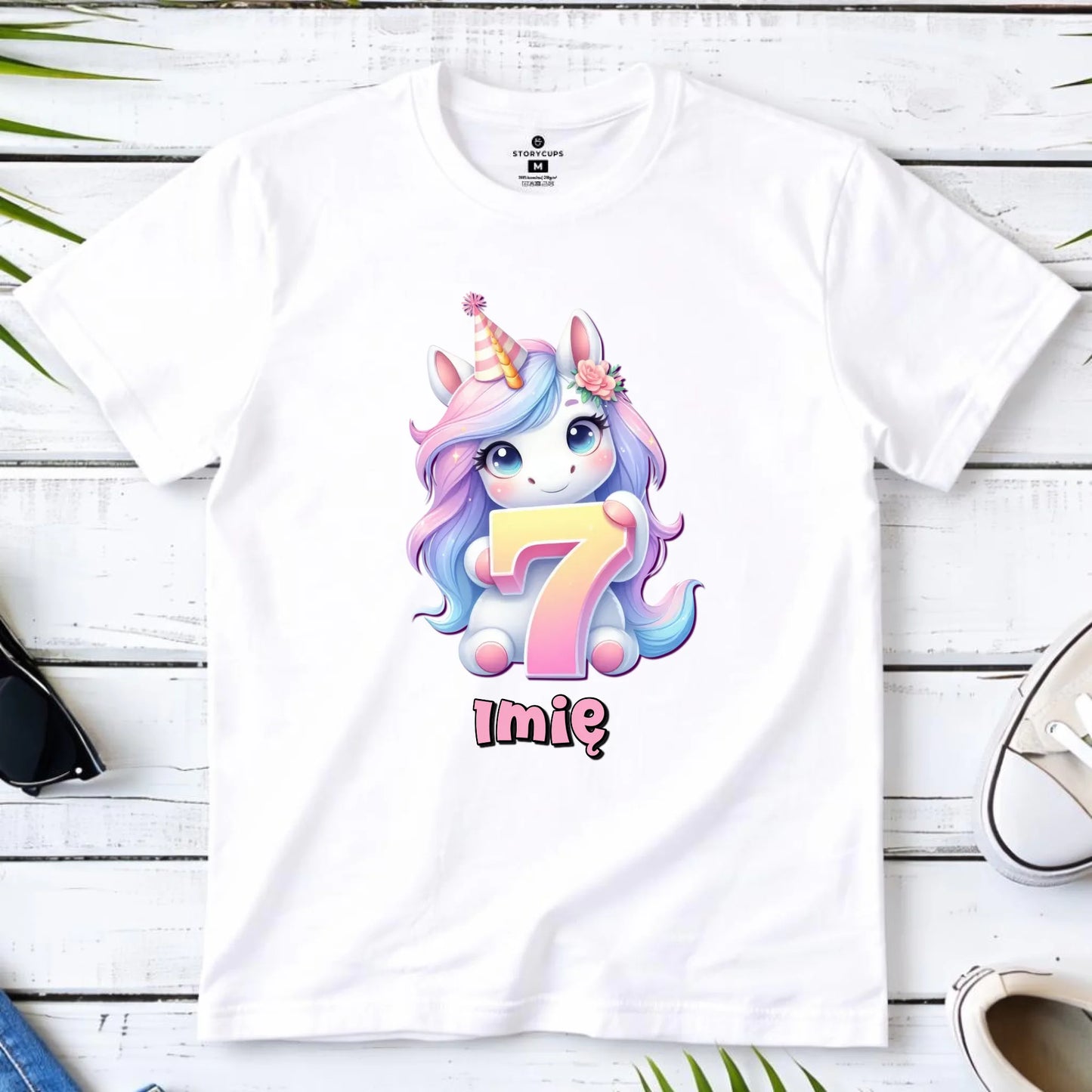 Koszulka dziecięca urodzinowa - prezent na 7 urodziny dla dziewczynki - Jednorożec - personalizowana U51