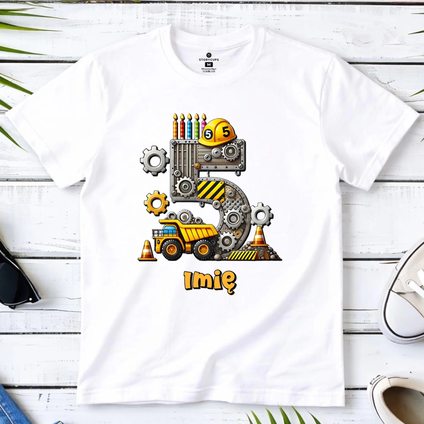 Koszulka dziecięca urodzinowa - prezent na 5 urodziny dla chłopca - Wywrotka - personalizowana U39