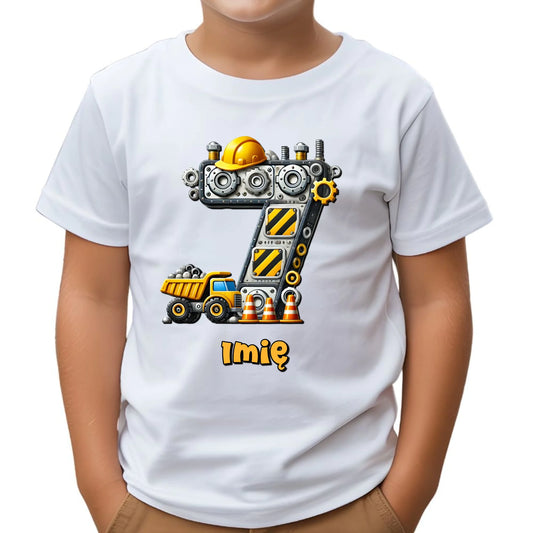 Koszulka dziecięca urodzinowa - prezent na 7 urodziny dla chłopca - Wywrotka - personalizowana U41 - StoryCups.pl