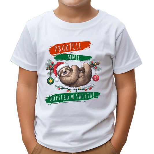 Koszulka dziecięca świąteczna - Leniwiec - Obudźcie mnie dopiero w święta BN02