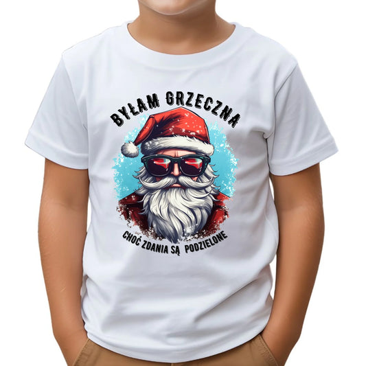 Koszulka dziecięca świąteczna z Mikołajem - Byłam grzeczna, choć zdania są podzielone BN138