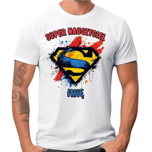 Koszulka męska dla nauczyciela - Super Nauczyciel - personalizowana N28