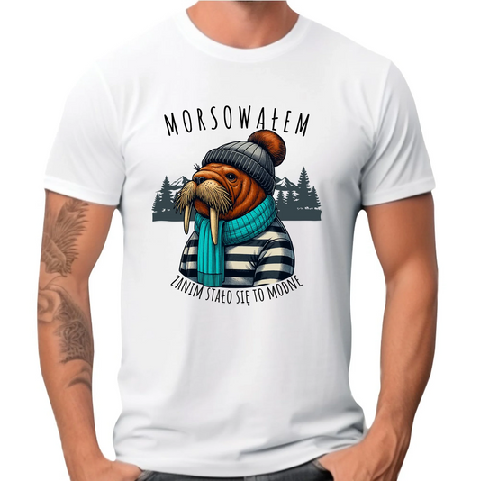 Koszulka męska - prezent dla morsa - Morsowałem zanim stało się to modne - Mors HM08 - StoryCups.pl