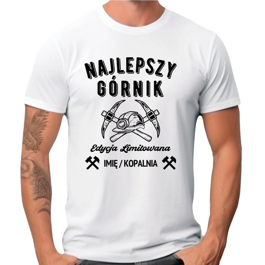 Koszulka męska - prezent dla górnika - Najlepszy górnik - personalizowana G27 - StoryCups.pl