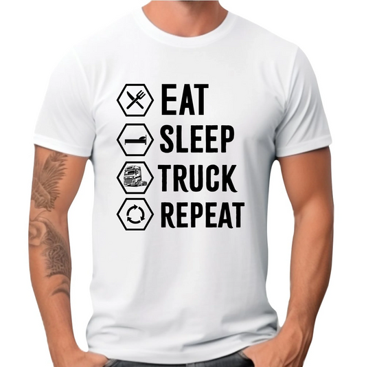 Koszulka męska dla kierowcy ciężarówki - Eat Sleep Truck Repeat ZKT05 - StoryCups.pl