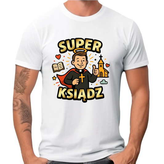 Koszulka męska dla księdza - Super Ksiądz N37 - StoryCups.pl