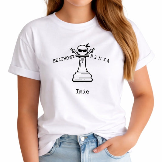 Koszulka damska dla szachisty - Szachowy ninja - personalizowana HSZ01 - StoryCups.pl