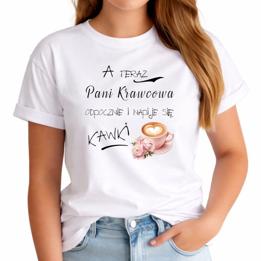 Koszulka damska szyciowa dla krawcowej - Napije się kawki HS27 - StoryCups.pl