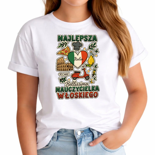 Koszulka damska dla nauczycielki - Najlepsza nauczycielka włoskiego N56 - StoryCups.pl