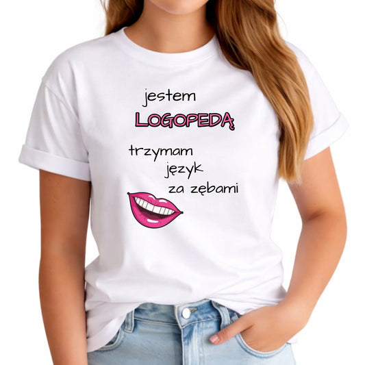 Koszulka damska dla logopedy - Trzymam język za zębami N24 - StoryCups.pl