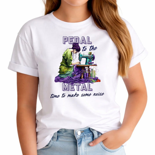Koszulka damska szyciowa - prezent dla krawcowej - PEDAL METAL HS01 - StoryCups.pl