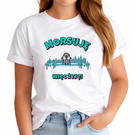 Koszulka damska - prezent dla morsa - Morsuję więc żyję - Mors HM02 - StoryCups.pl