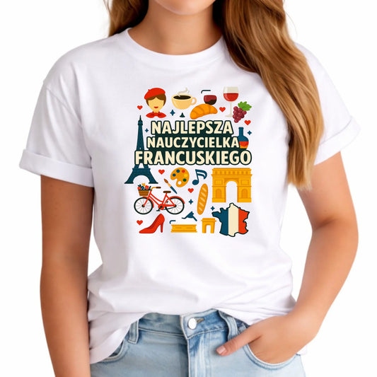 Koszulka damska dla nauczycielki - Najlepsza nauczycielka francuskiego N58 - StoryCups.pl