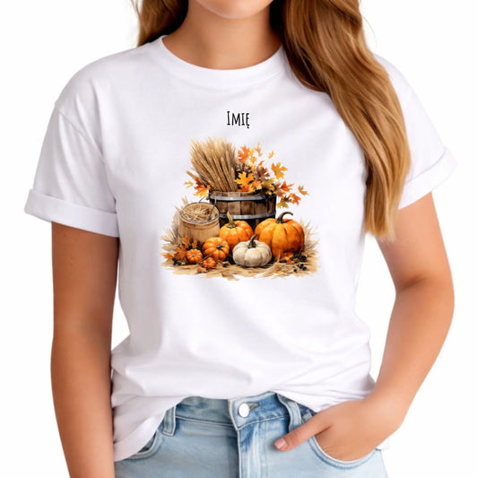 Koszulka damska jesieniara - Harvest vibes - personalizowana JS09 - StoryCups.pl