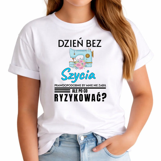 Koszulka damska szyciowa dla krawcowej - Dzień bez szycia HS24 - StoryCups.pl