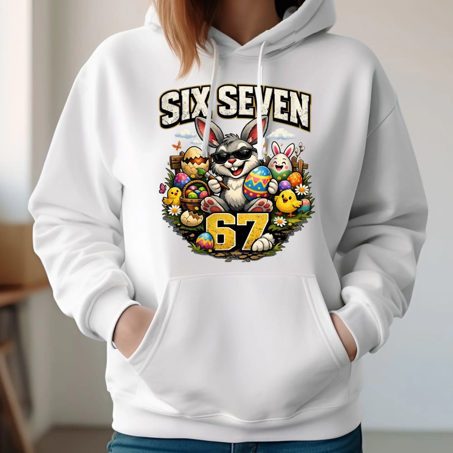 Bluza damska z kapturem wielkanocna - Zając Six Seven 67 WN10 - StoryCups.pl