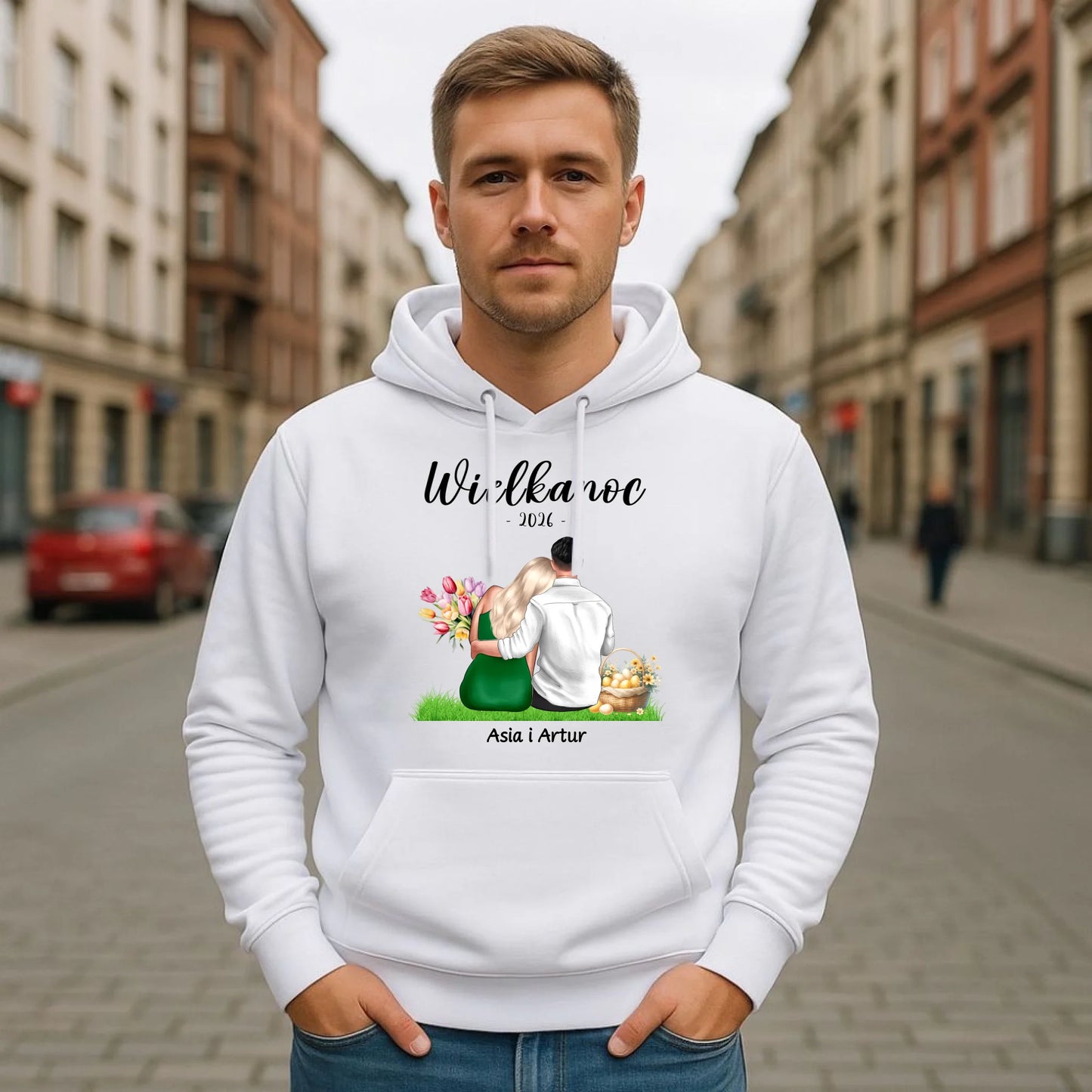 Bluza męska z kapturem na Wielkanoc dla par - personalizowana WN36 - StoryCups.pl