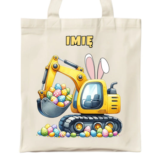 Torba na Wielkanoc - Koparka z pisankami - personalizowana WN17 - StoryCups.pl