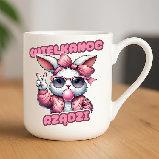 Kubek elegant wielkanocny – Stylowy królik w okularach Wielkanoc rządzi WN18 - StoryCups.pl