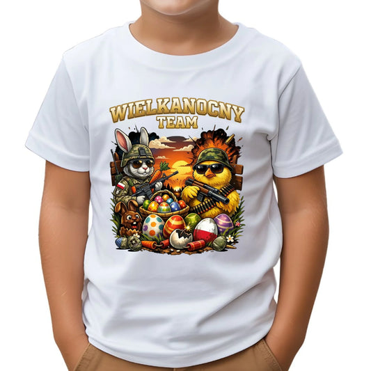 Koszulka dziecięca na Wielkanoc - Kurczak i zając armia Wielkanocny Team WN37 - StoryCups.pl