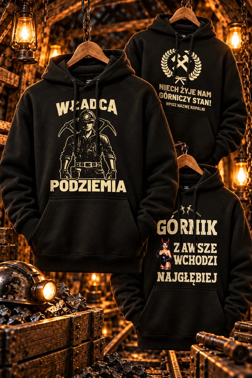 Bluzy z kapturem dla górnika - śmieszne wzory z imieniem lub nazwą kopalni