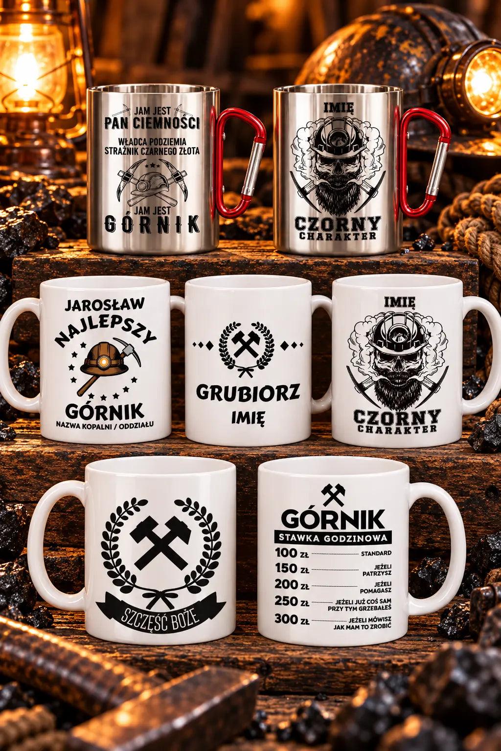 Kubki z nadrukiem dla górnika - śmieszne wzory z imieniem czy nazwą kopalni na prezent