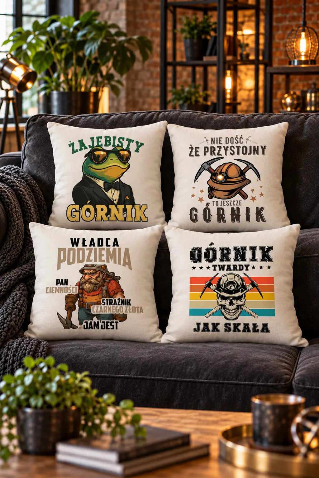 Poduszki dekoracyjne z nadrukiem dla górnika na prezent - śmieszne i personalizowane wzory