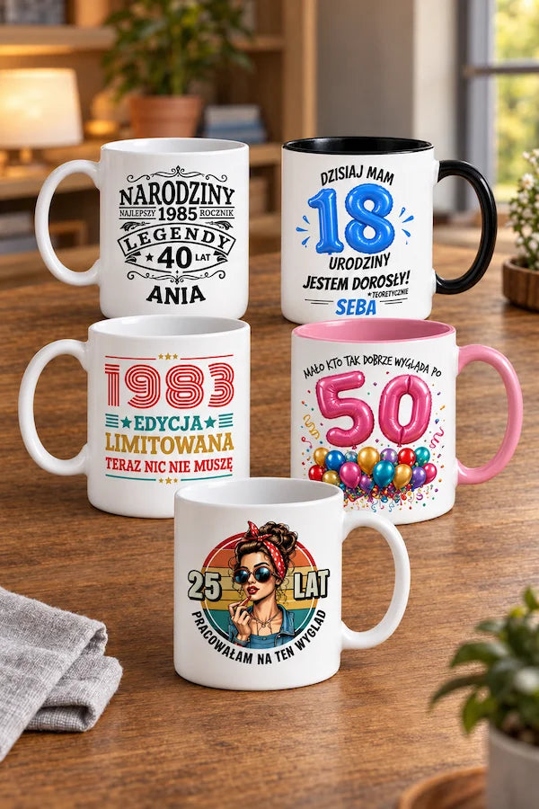 Klasyczne kubki z nadrukiem na urodziny