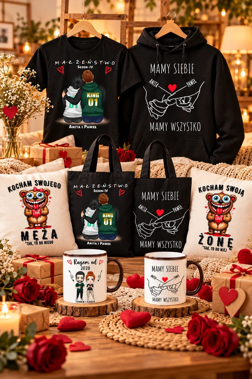 Prezenty dla małżeństwa na Rocznicę Ślubu i inne okazje - personalizowane wzory z imionami.