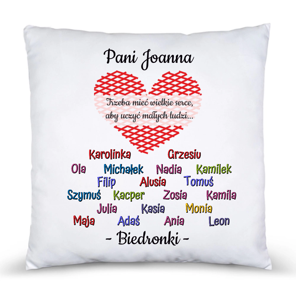 Personalizowane poduszki dla nauczyciela, nauczycielek, pomocy, przedszkolanek na prezent - storycups.pl