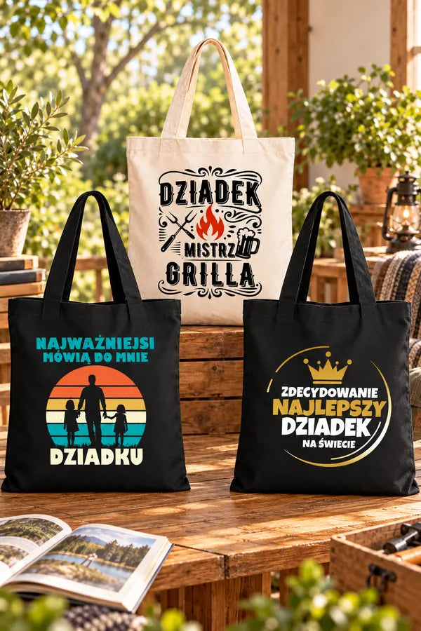 Torby bawełniane dla dziadka - personalizowane wzory od wnuków