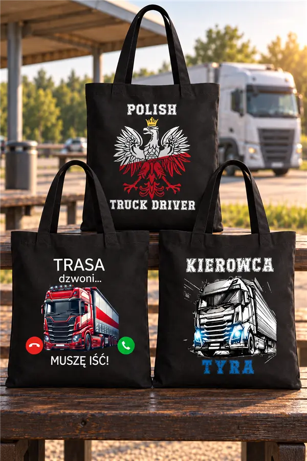 Bawełniane torby z motywem ciężarówki dla kierowcy TIRa, busa lub zawodowego.