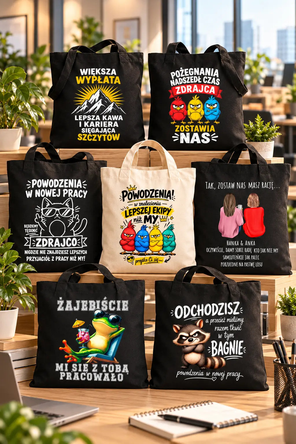 Bawełniane grube torby z nadrukiem na prezent dla koleżanki odchodzącej z pracy - śmieszne i personalizowane wzory