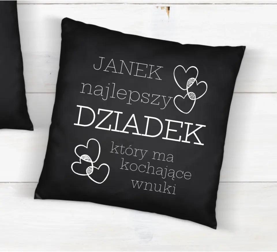 Czarna poduszka dla dziadka personalizacja dedykacja NAJLEPSZY DZIADEK, na Dzień Dziadka - storycups.pl