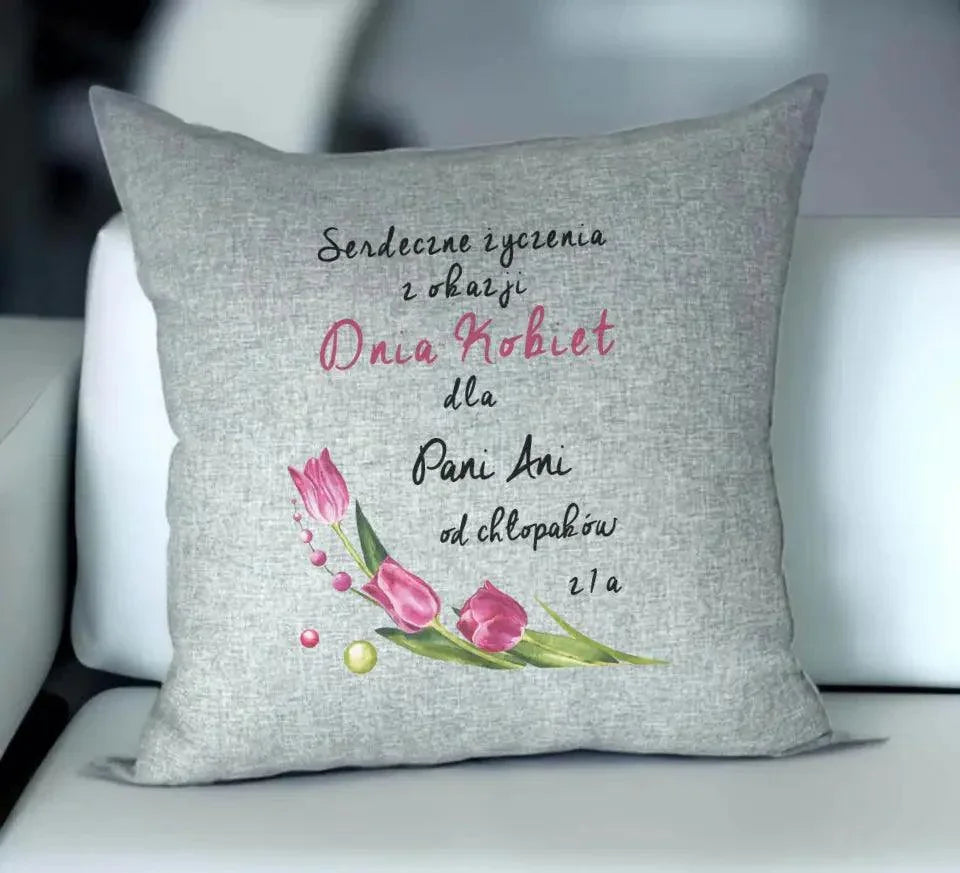 Poduszka na Dzień Kobiet SERDECZNE ŻYCZENIA DK01 - StoryCups.pl