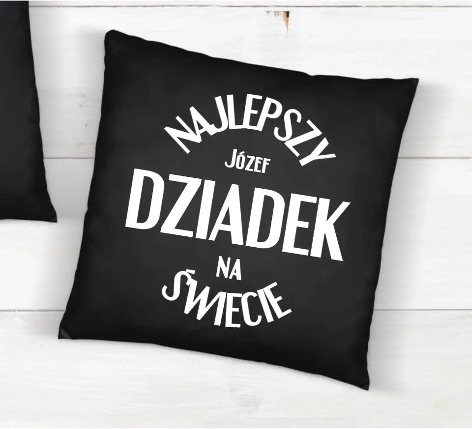 Czarna poduszka dla dziadka imię NAJLEPSZY DZIADEK NA ŚWIECIE, na Dzień Dziadka - storycups.pl