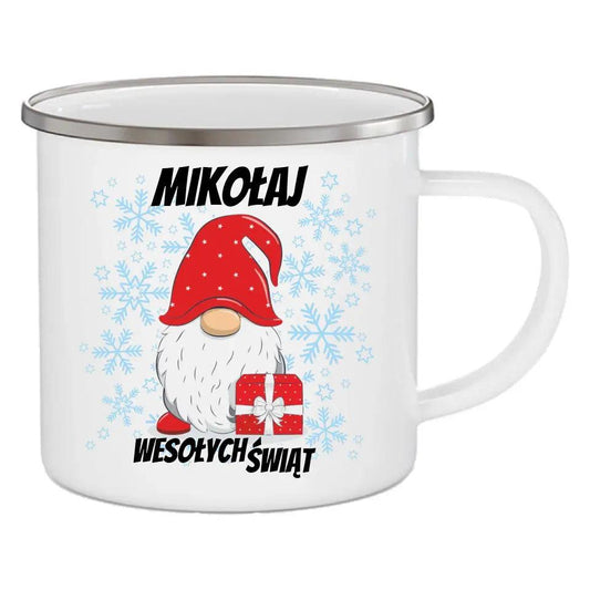 Świąteczny emaliowany kubek z imieniem prezent na Mikołajki BN17 - storycups.pl