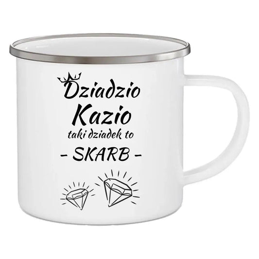 Kubek vintage z nadrukiem dla dziadka imię TAKI DZIADEK TO SKARB, na Dzień Dziadka - storycups.pl