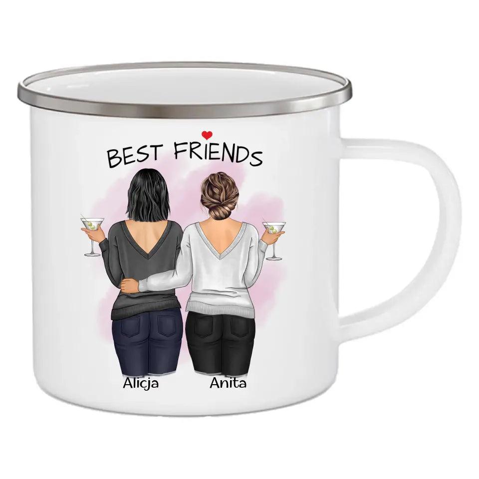 Emaliowany kubek dla przyjaciółki prezent personalizowane postacie BEST FRIENDS P03 - storycups.pl