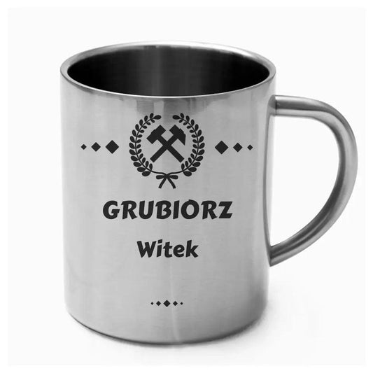 Metalowy kubek z imieniem dla górnika GRUBIORZ G03 - storycups.pl