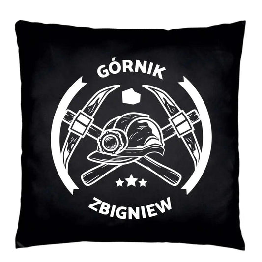 Czarna poduszka z nadrukiem DLA GÓRNIKA na prezent personalizacja G04 - storycups.pl