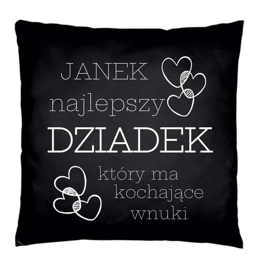 Czarna poduszka dla dziadka personalizacja dedykacja NAJLEPSZY DZIADEK, na Dzień Dziadka - storycups.pl