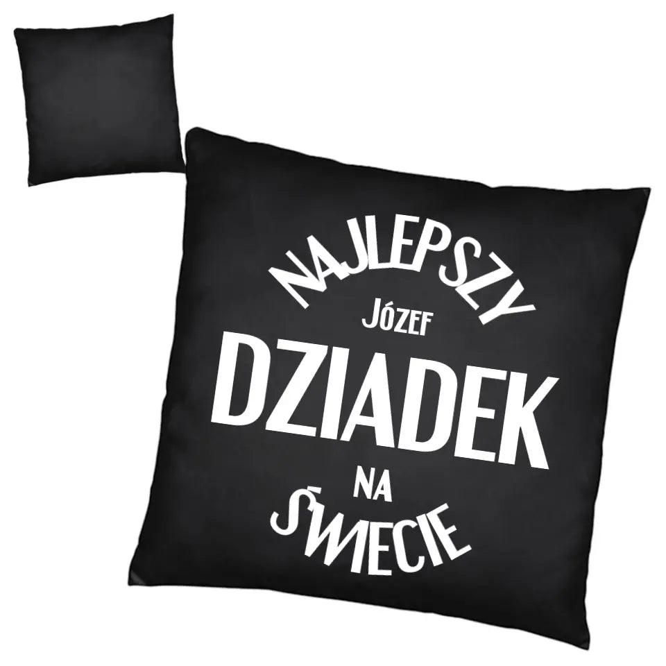 Czarna poduszka dla dziadka imię NAJLEPSZY DZIADEK NA ŚWIECIE, na Dzień Dziadka - storycups.pl