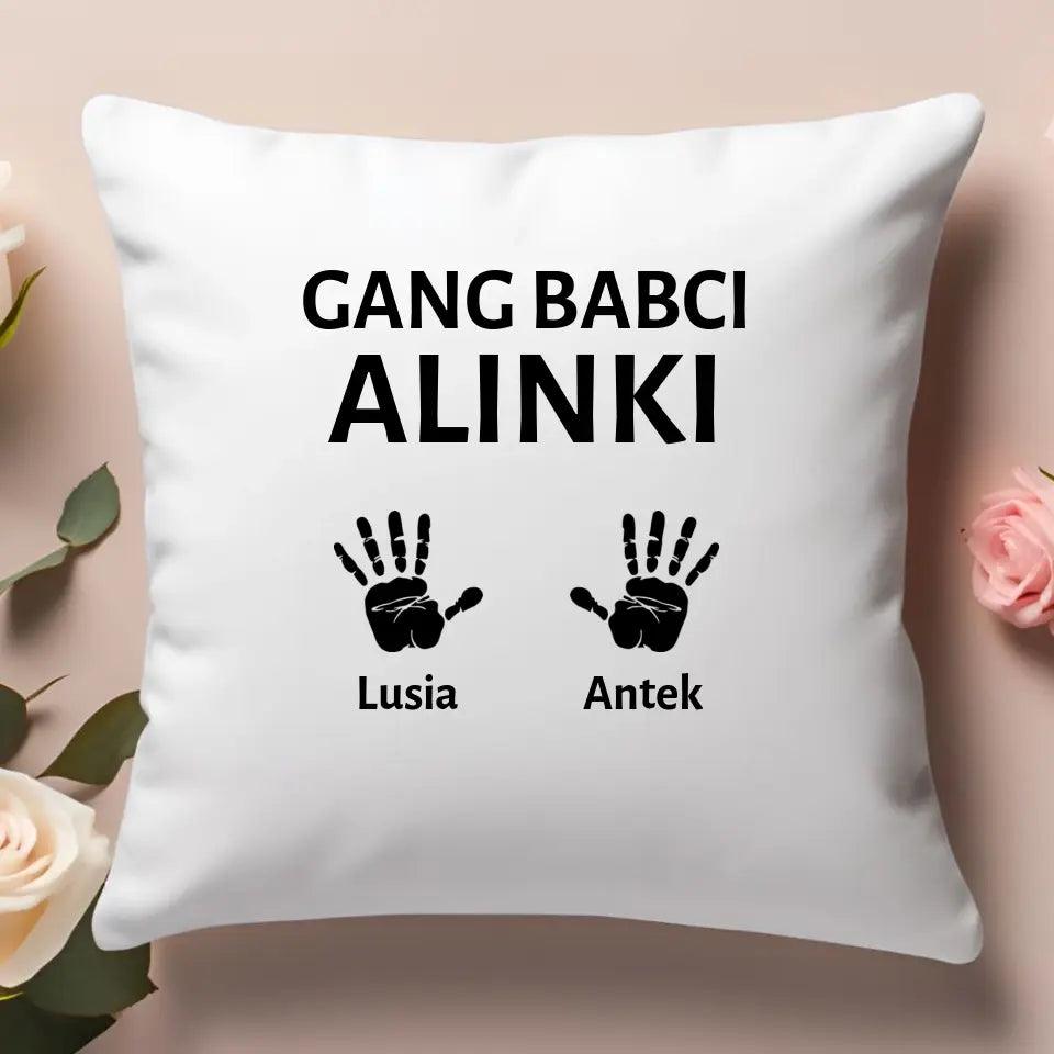 Personalizowana poduszka dla babci z imionami GANG BABCI, na Dzień Babci - storycups.pl