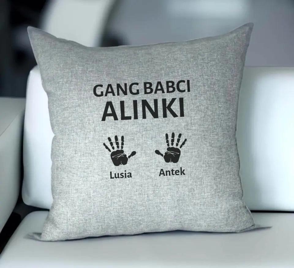 Personalizowana poduszka dla babci z imionami GANG BABCI, na Dzień Babci - storycups.pl