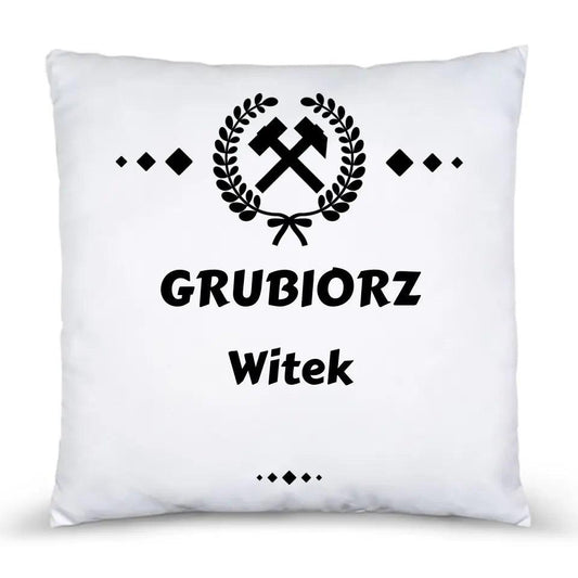 Poduszka z nadrukiem dla górnika imię Grubiorz G03 - storycups.pl