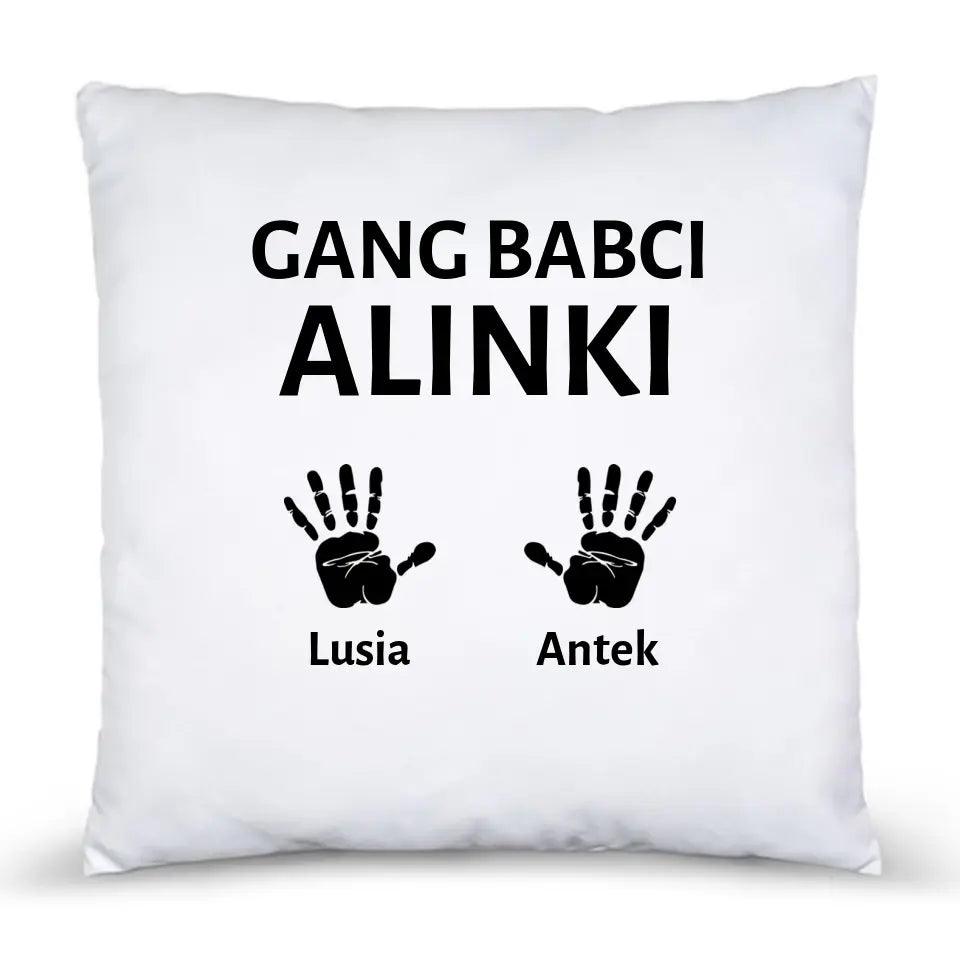 Personalizowana poduszka dla babci z imionami GANG BABCI, na Dzień Babci - storycups.pl