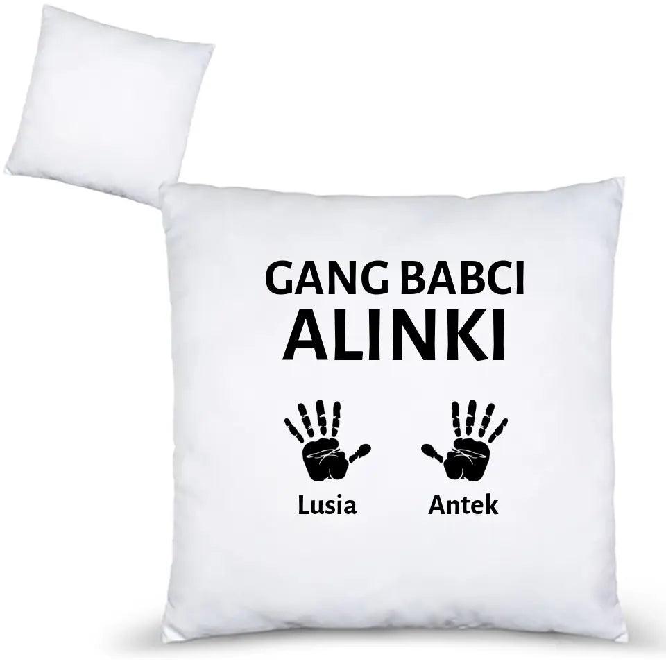 Personalizowana poduszka dla babci z imionami GANG BABCI, na Dzień Babci - storycups.pl