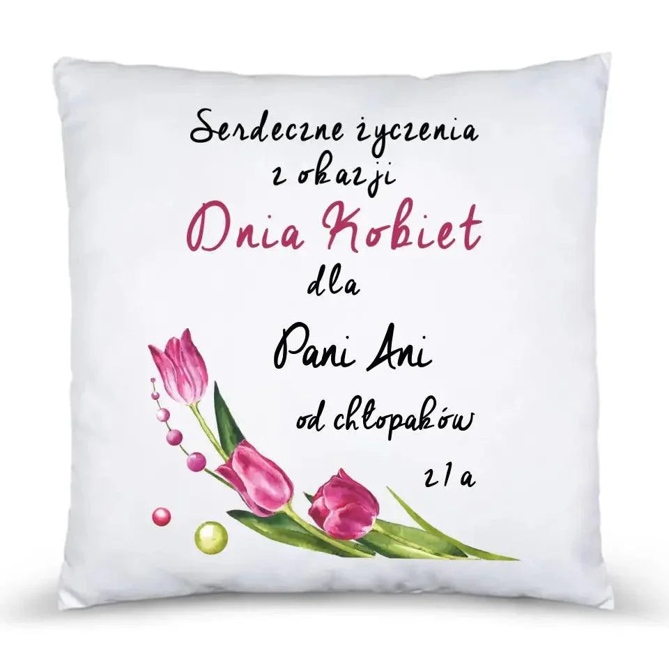 Poduszka na Dzień Kobiet SERDECZNE ŻYCZENIA DK01 - StoryCups.pl