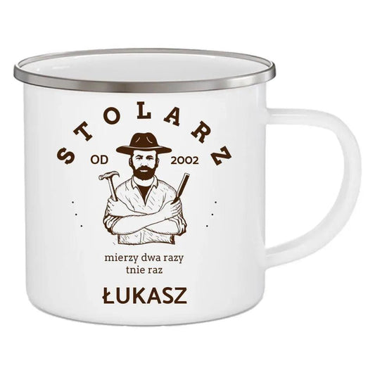 Kubek emaliowany dla stolarza prezent imię STOLARZ HZ04 - storycups.pl